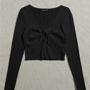 Lettuce Trim Knot Front Rib-knit Tee